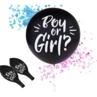Ballons noir boy or girl avec confeti rose et bleu