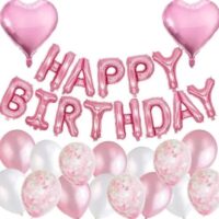 Ballons rose blanc happy birthday 133 pièces